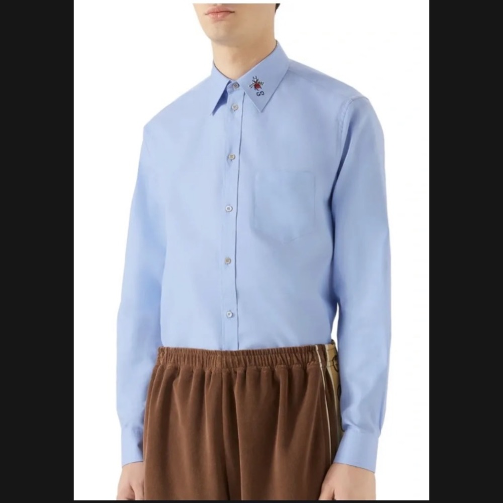 GUCCI BEE & GG EMBROIDERED BOXY FIT OXFORD SHIRT